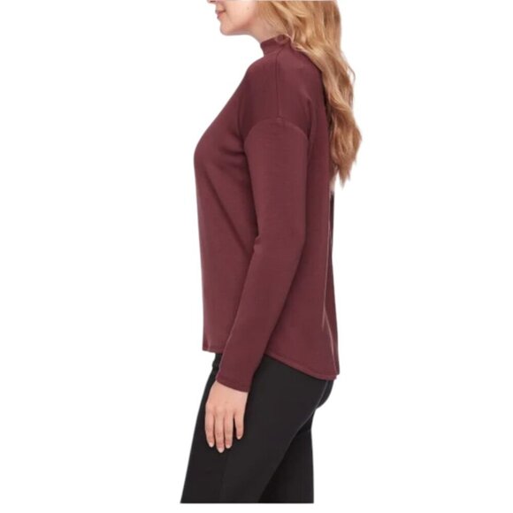 NEW UP! Long Sleeve Mock Neck Top | Burgundy - Picture 3 of 7